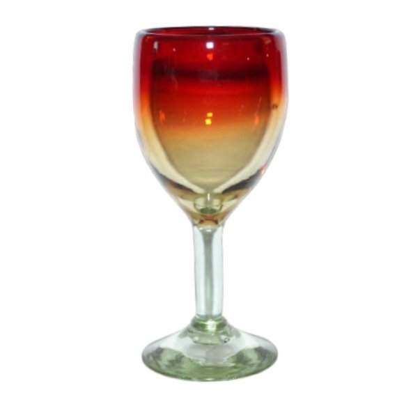 Set Of 4 Handblown Water Or Wine Glasses Red And Clear Stemmed - Picture 2 of 4